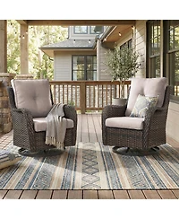 Pocassy Outdoor Swivel Chairs Set of 2,Patio Wicker Rocker Chairs,All Weather Patio Conversation Furniture Set, Ideal for Porch Balcony Deck Yard