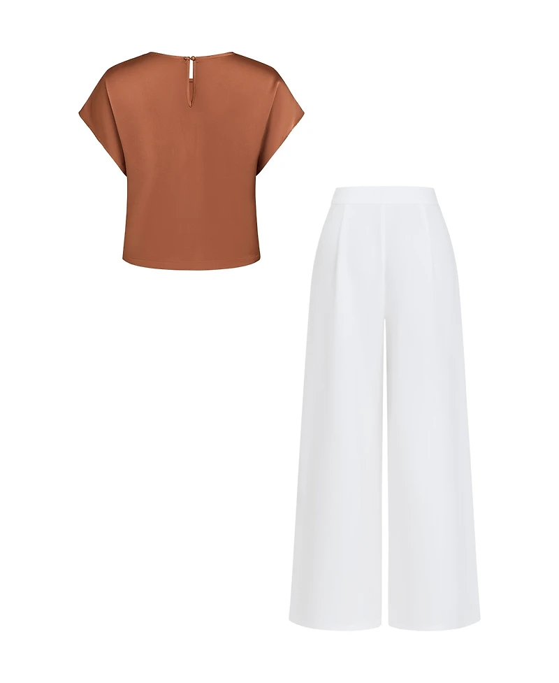 Cupshe Women's Crew Neck Long Pants Set
