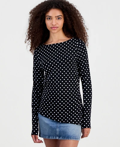 Madden Girl Juniors' Printed Boat Neck Long Sleeve Top
