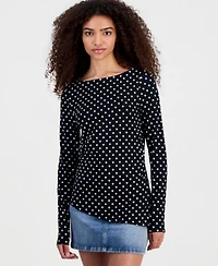 Madden Girl Juniors' Printed Boat Neck Long Sleeve Top