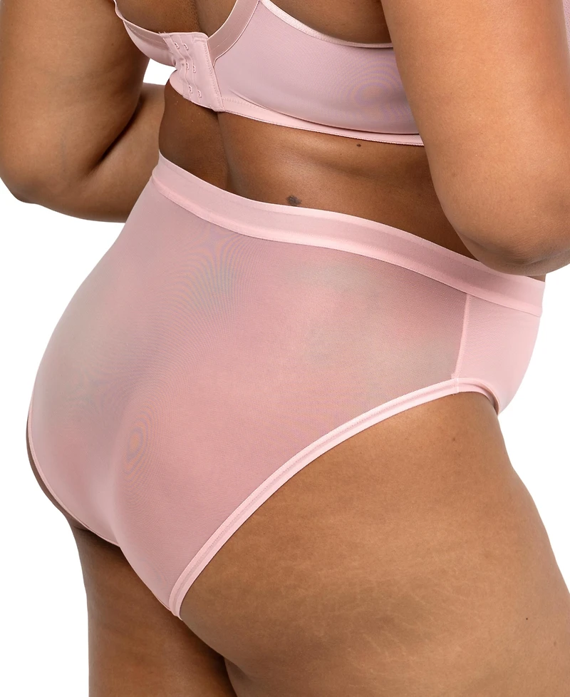 Curvy Couture Women's Sheer Mesh High Cut Brief Panty