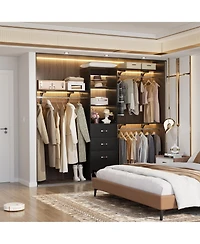 Aheaplus Closet System with 3 Hanging Rods, Drawers and Shelving Tower, 5-8 Feet Walk-in Organizer