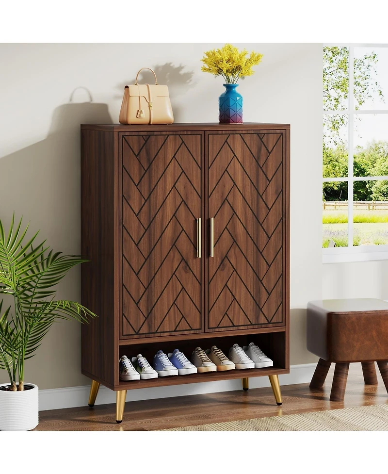 Slickblue Wooden Shoe Cabinet with 6 Tier Adjustable Storage Shelves