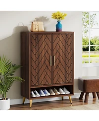 Slickblue Wooden Shoe Cabinet with 6 Tier Adjustable Storage Shelves