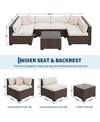 gaomon 7-Piece Wicker Patio Sectional Sofa, Outdoor Conversation Set with Washable Cushions and Glass Coffee Table for Garden Poolside Backyard