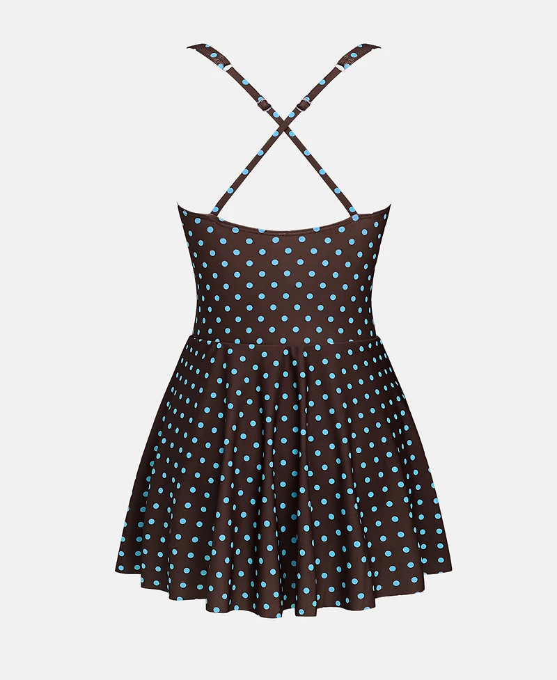 Cupshe Women's Polka Dot Plunge Swim Dress with Criss-Cross Back