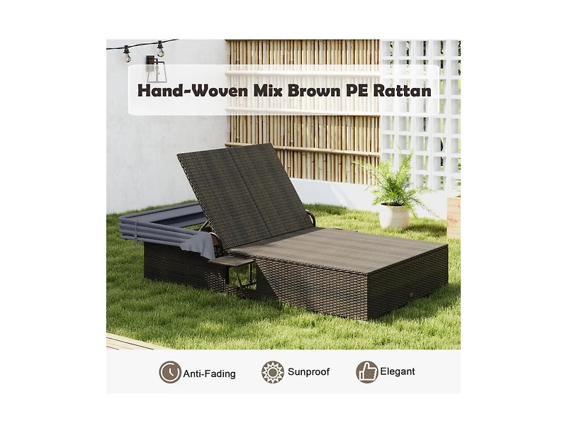 Boyel Living Patio Double Chaise Lounge with Shade Cushions and Folding Side Trays