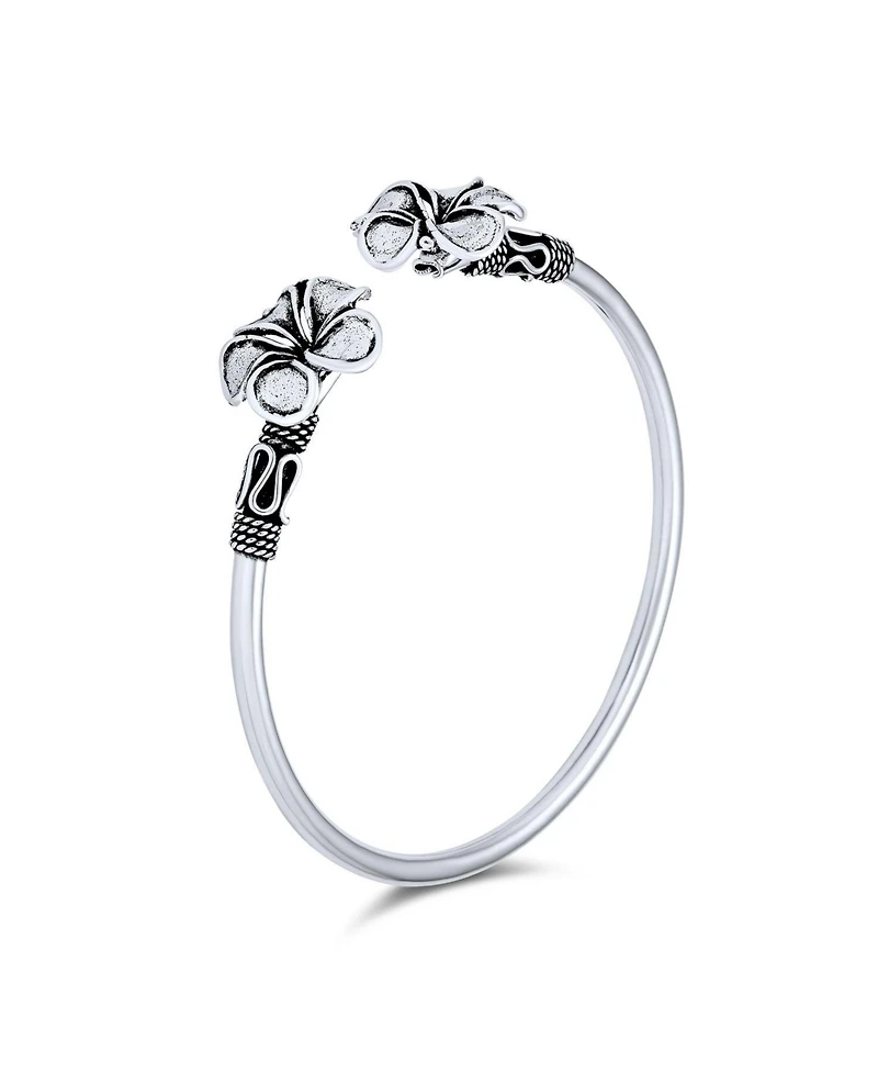 Bling Jewelry Bali Floral Style Plumeria Flower Stacking Bangle Cuff Bracelet Oxidized .925 Sterling Silver