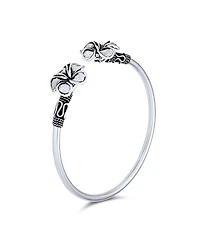 Bling Jewelry Bali Floral Style Plumeria Flower Stacking Bangle Cuff Bracelet Oxidized .925 Sterling Silver