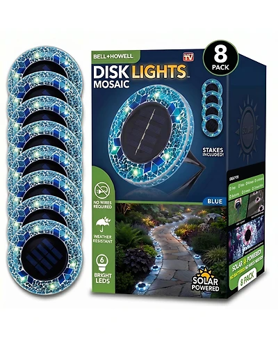 Mosaic Disk Lights Solar Powered 6 Led Weather Resistance Path 8-Piece