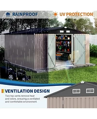 GarveeLife Durable Steel Outdoor Metal Storage Shed With Lockable Security Door Ventilation Vents Easy Assembly For All Season Backyard Patio Lawn Use