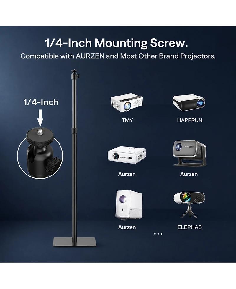 Aurzen Projector Floor Stand Screw Adjustable Durable and Stable, Compatible Most Projectors