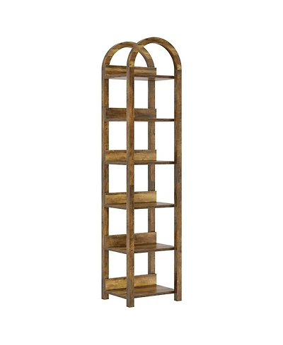 Slickblue 71 Inch Tall Narrow Bookshelf with 6 Tier Arched Shelves