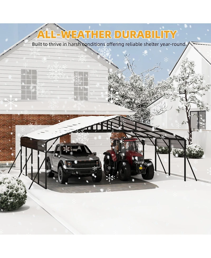 GarveeLife Metal Carport with Galvanized Steel Roof, Enhanced Base – Tall Garage Kit for Tractors, Trucks, Boats, Cars