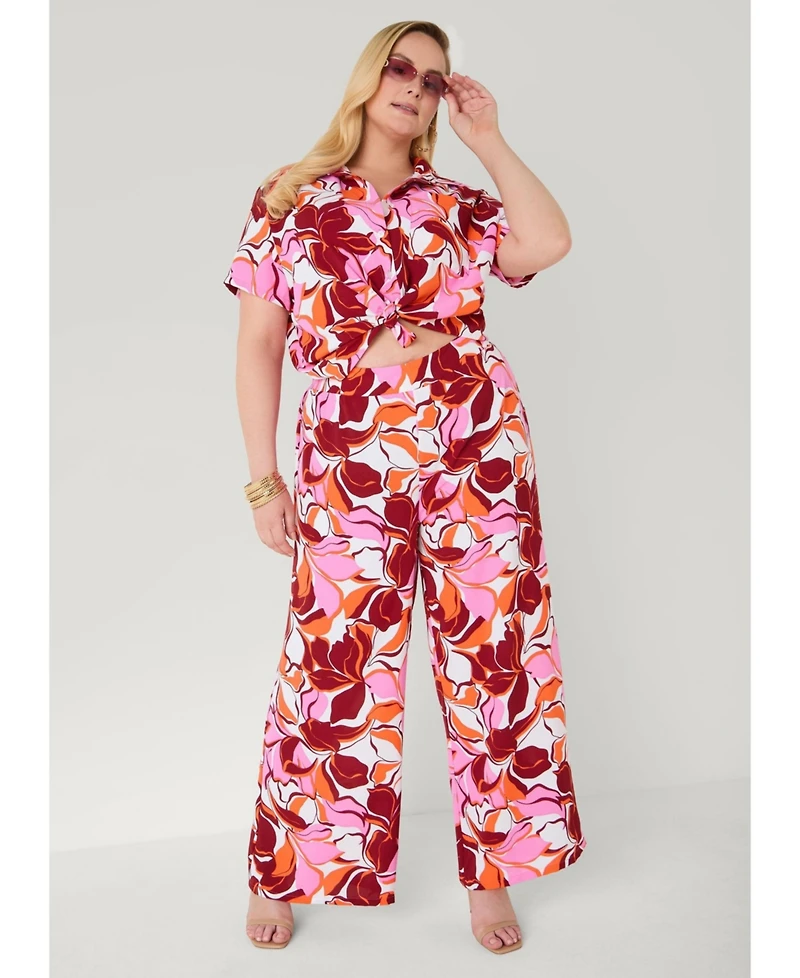 Ashley Stewart Plus Floral Boxy Cropped Shirt
