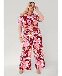 Ashley Stewart Plus Floral Boxy Cropped Shirt