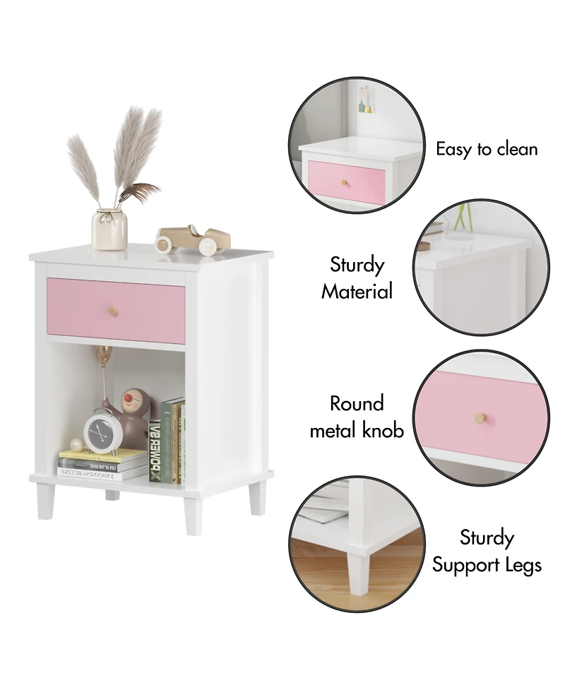Rainsken Wooden Nightstand with Drawer and Open Storage Shelf, Modern Bedside Table, End Side Table for Bedroom Living Room
