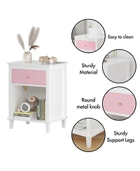 Rainsken Wooden Nightstand with Drawer and Open Storage Shelf, Modern Bedside Table, End Side Table for Bedroom Living Room