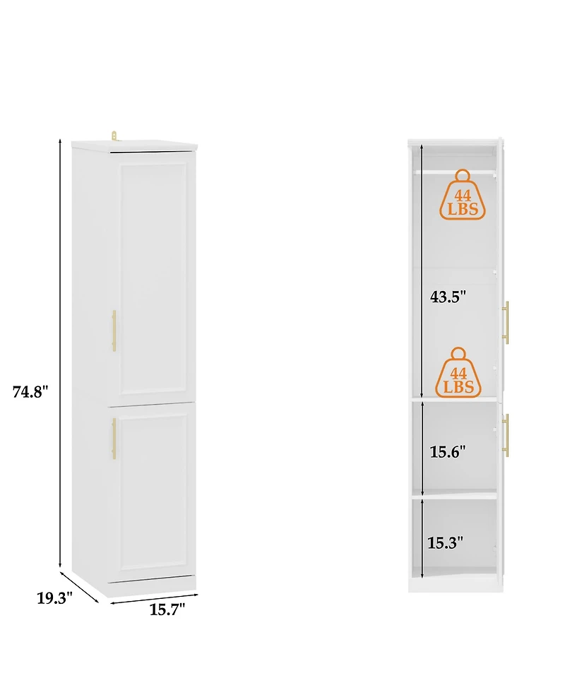 Homsee 2-Door Tall Storage Cabinet with Handles - Modern Wooden Wardrobe | Living Room Organizer | Hallway Cupboard