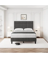 homfan Linen Upholstered Platform Bed Frame with Adjustable Headboard, Wood Slat Support, Quiet Design