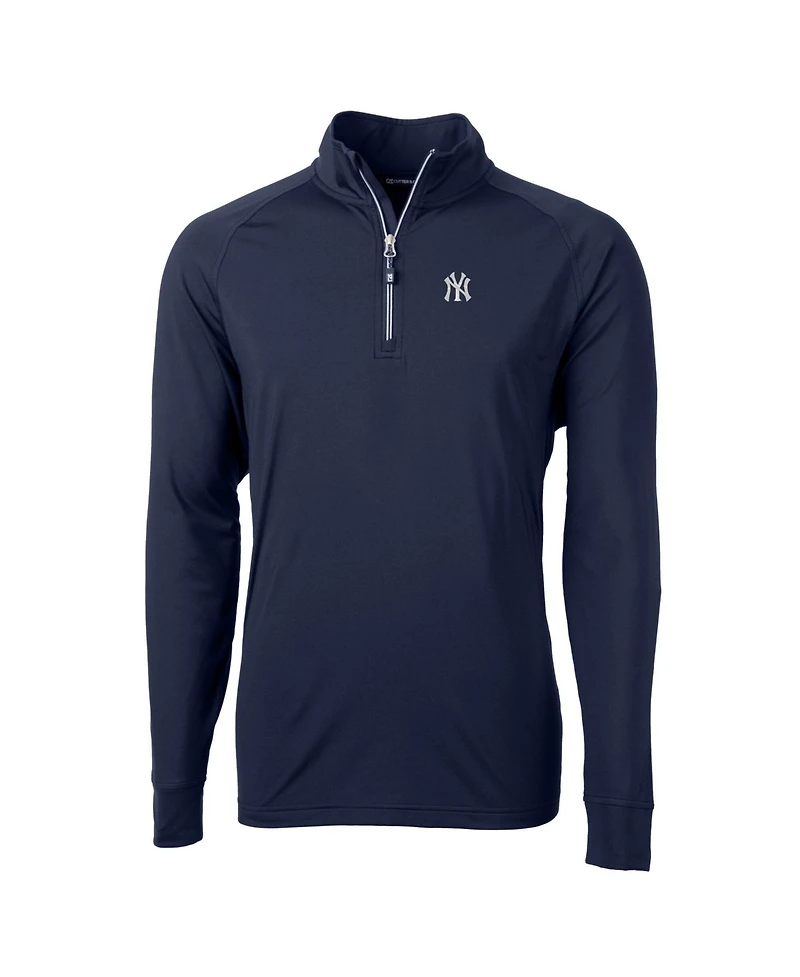 Cutter & Buck Men's Navy New York Yankees Big Tall Adapt Eco Knit Stretch Quarter-Zip Pullover Sweatshirt