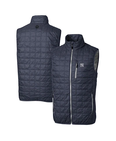 Cutter & Buck Men's Heathered Navy New York Yankees Big & Tall Rainier Full-Zip Puffer Vest