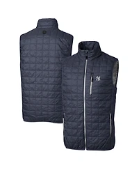 Cutter & Buck Men's Heathered Navy New York Yankees Big & Tall Rainier Full-Zip Puffer Vest