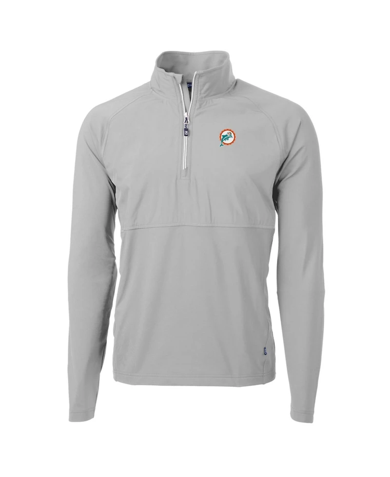Cutter & Buck Men's Gray Miami Dolphins Adapt Eco Knit Hybrid Quarter-Zip Throwback Pullover Sweatshirt