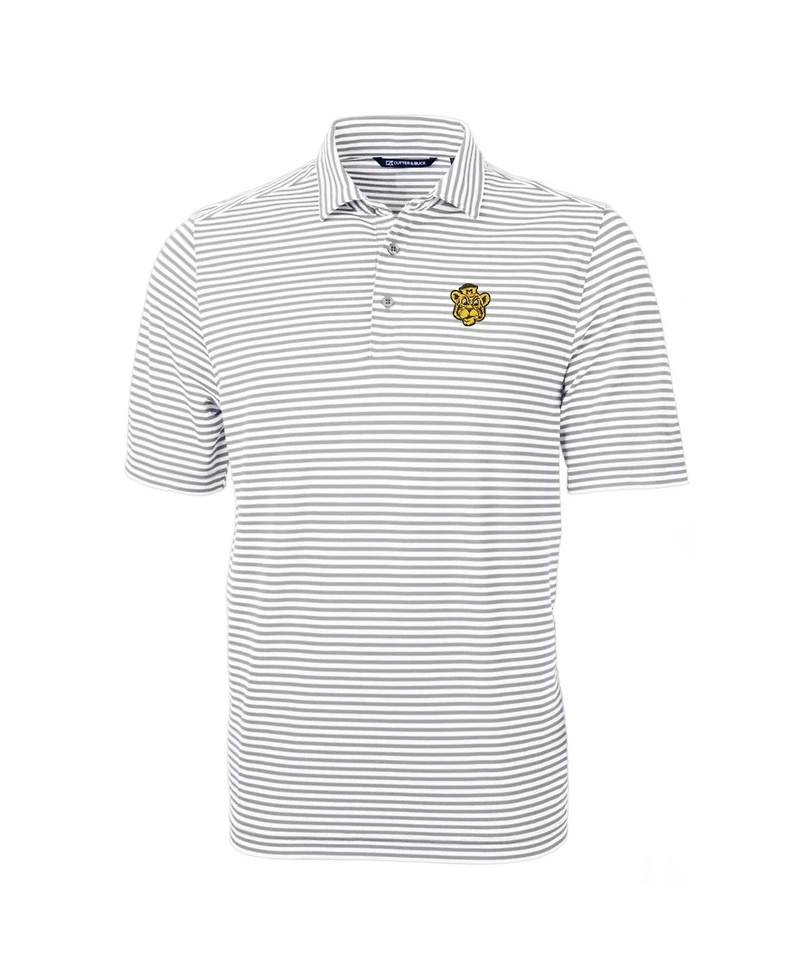 Cutter & Buck Men's Gray Missouri Tigers Throwback Logo Virtue Eco Pique Stripe Polo Shirt