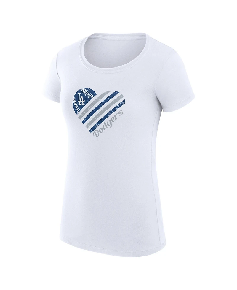 G-iii 4Her by Carl Banks Women's White Los Angeles Dodgers Super-Slim Fit Lightweight Heart Graphic T-Shirt