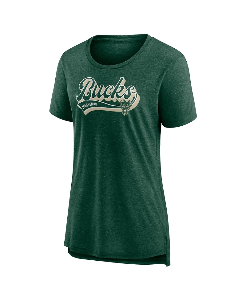 Fanatics Women's Hunter Green Milwaukee Bucks League Leader Tri-Blend T-Shirt