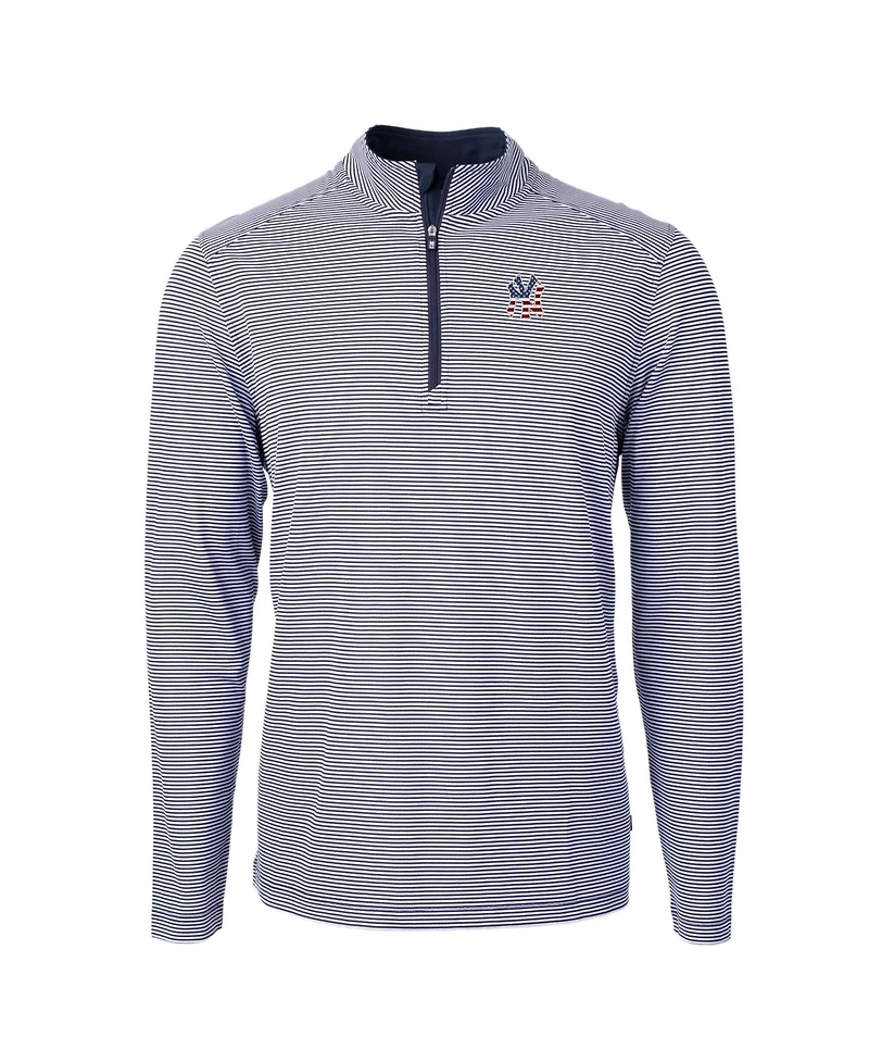 Cutter & Buck Men's Navy New York Yankees Americana Logo Virtue Eco Pique Stripe Quarter-Zip Pullover Sweatshirt