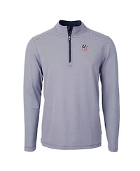 Cutter & Buck Men's Navy New York Yankees Americana Logo Virtue Eco Pique Stripe Quarter-Zip Pullover Sweatshirt