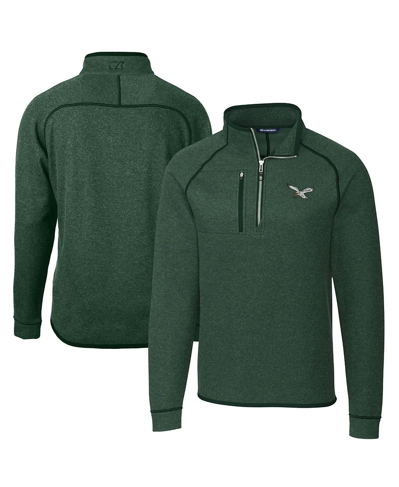 Cutter & Buck Men's Heather Green Philadelphia Eagles Mainsail Sweater-Knit Half-Zip Pullover Jacket