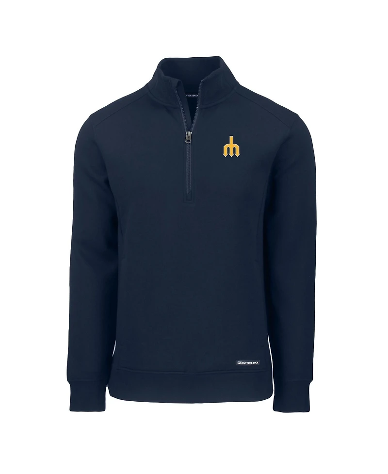 Cutter & Buck Men's Navy Seattle Mariners Cooperstown Collection Roam Eco Quarter-Zip Pullover Sweatshirt