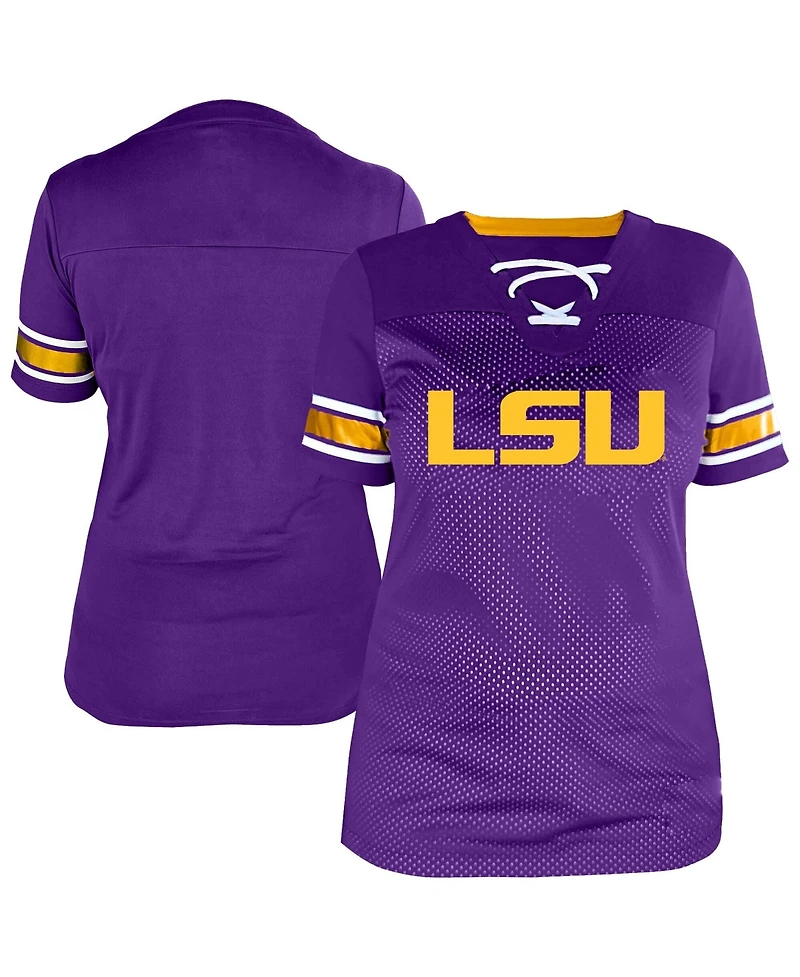 Fanatics Women's Purple Lsu Tigers Plus Mesh Overlay Lace-Up Jersey T-Shirt
