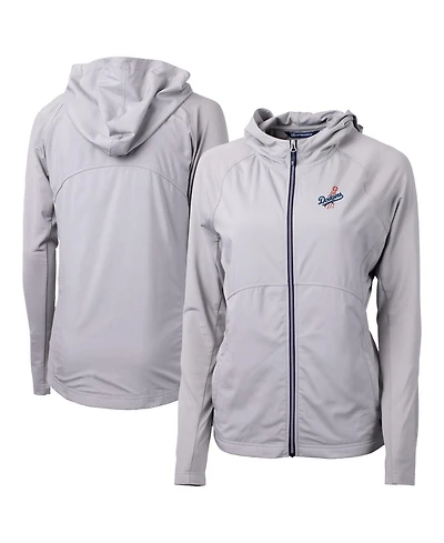 Cutter & Buck Women's Gray Los Angeles Dodgers Adapt Eco Knit Hybrid Full-Zip Hoodie