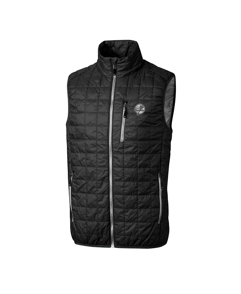 Cutter & Buck Men's Black New York Yankees Big & Tall Rainier Eco Insulated PrimaLoft Full-Zip Puffer Vest