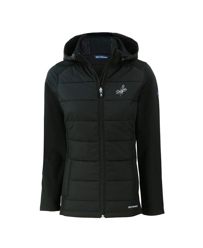 Cutter & Buck Women's Black Los Angeles Dodgers Evoke Hybrid Eco Softshell Full-Zip Hooded Jacket