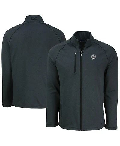 Cutter & Buck Men's Heather Black New York Yankees Peshastin Eco Fleece Raglan Full-Zip Jacket