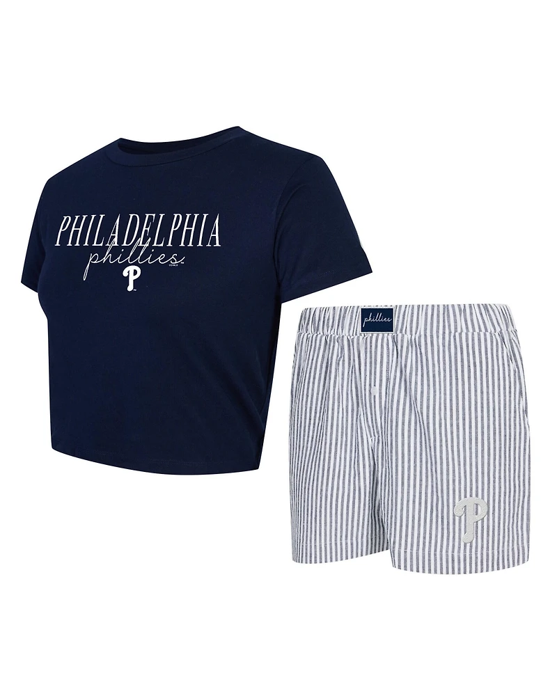 Concepts Sport Women's 2-Piece Navy/White Philadelphia Phillies Copeland Cropped T-Shirt and Shorts Set