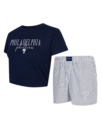 Concepts Sport Women's 2-Piece Navy/White Philadelphia Phillies Copeland Cropped T-Shirt and Shorts Set
