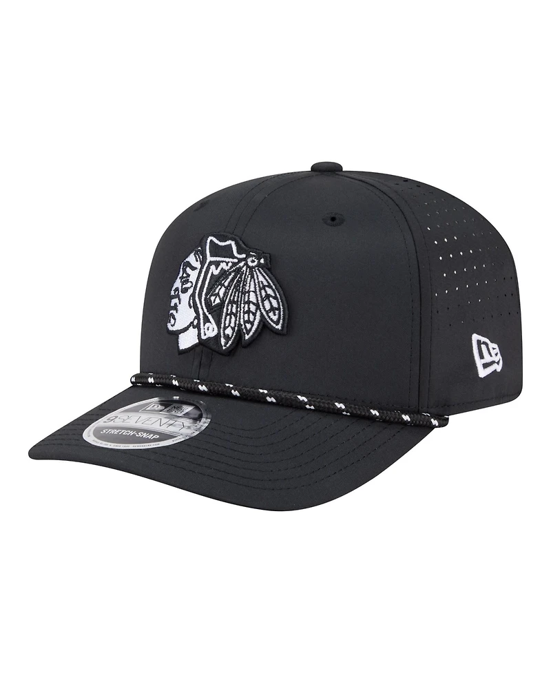 New Era Men's Black Chicago Blackhawks Sport Vented 9SEVENTY Rope Adjustable Hat