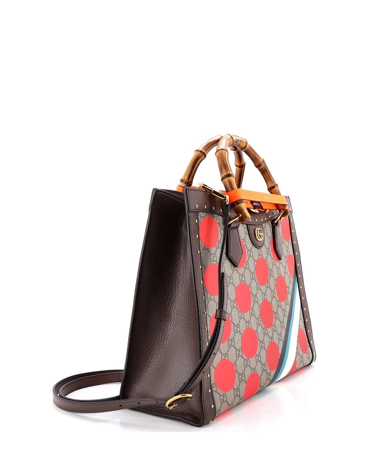 Pre-Owned Gucci Medium Diana Nm Bamboo Handle Tote Printed Gg Coated Canvas and Studded Leather