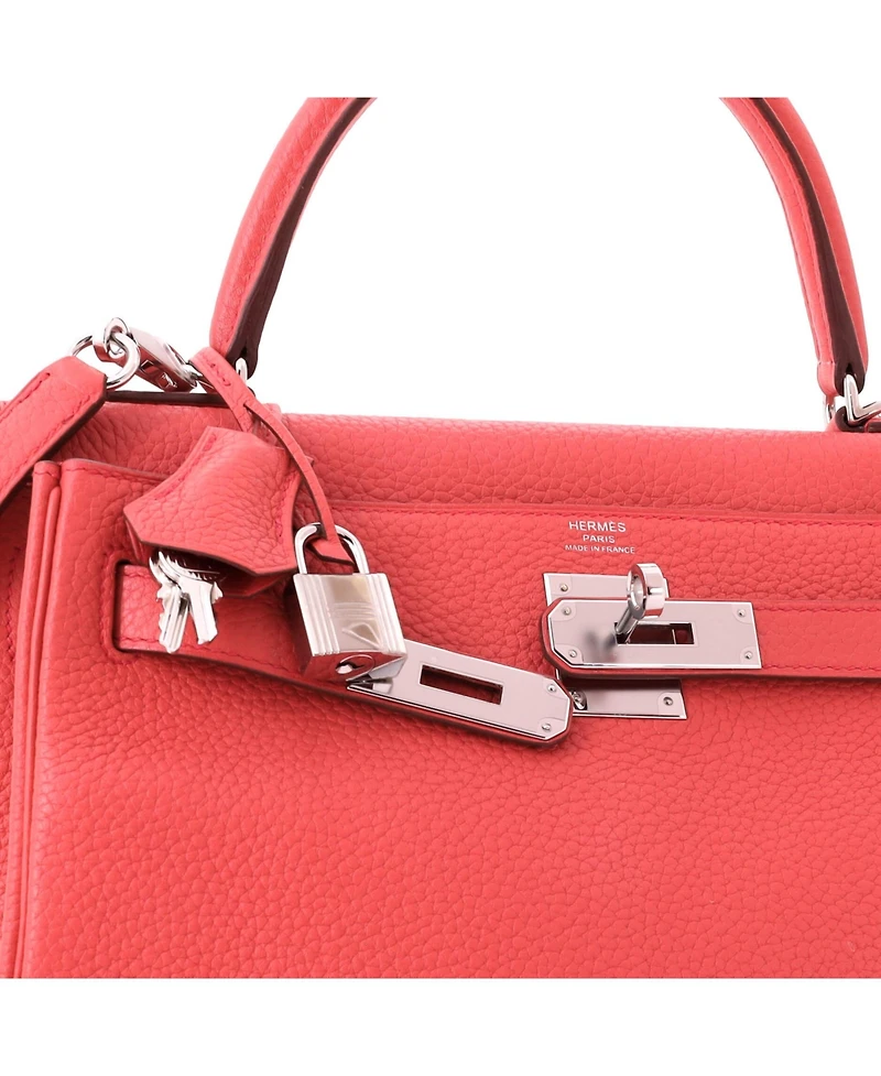 Pre-Owned HERMES Kelly 28 Handbag Pink Clemence with Palladium Hardware