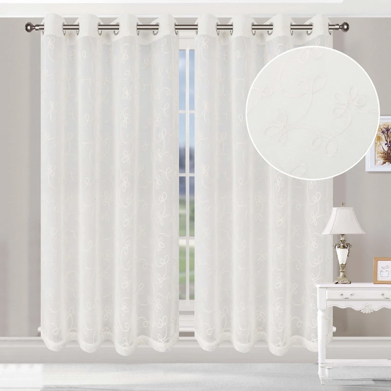 Superior Lightweight Scroll Sheer Curtain Panels, (2), 52" x 63"