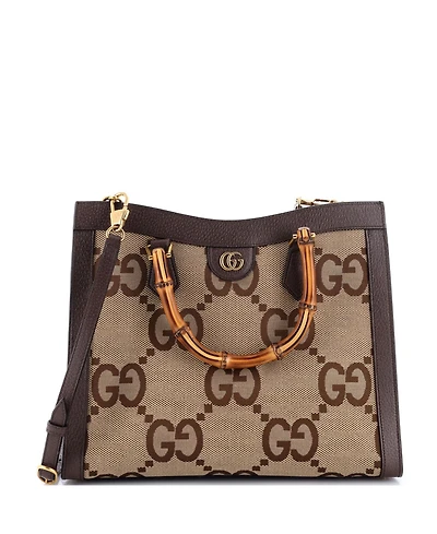 Pre-Owned Gucci Medium Diana Nm Bamboo Handle Tote Jumbo Gg Canvas