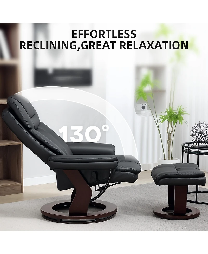 Homcom Pu Leather Recliner with Ottoman, Swivel Reclining Chair