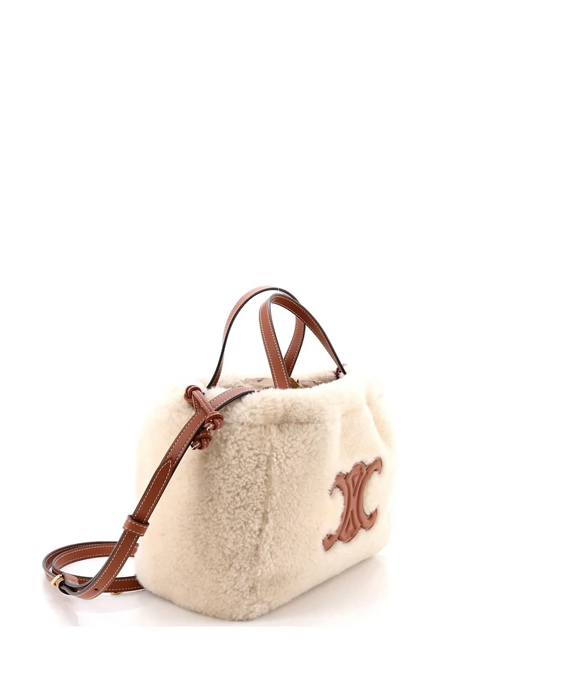 Pre-Owned Celine Small Cuir Triomphe Cabas Drawstring Tote Shearling with Leather