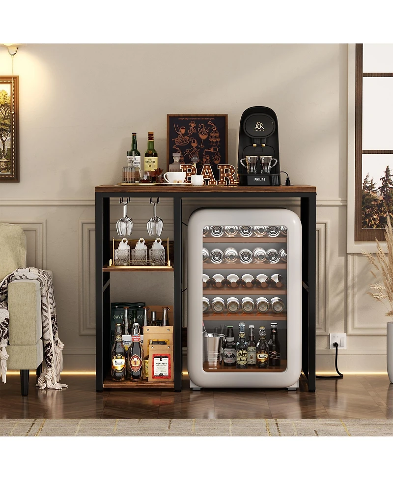 Aheaplus Coffee Bar Cabinet with Mini Fridge Space, Buffet Sideboard with Charging Station